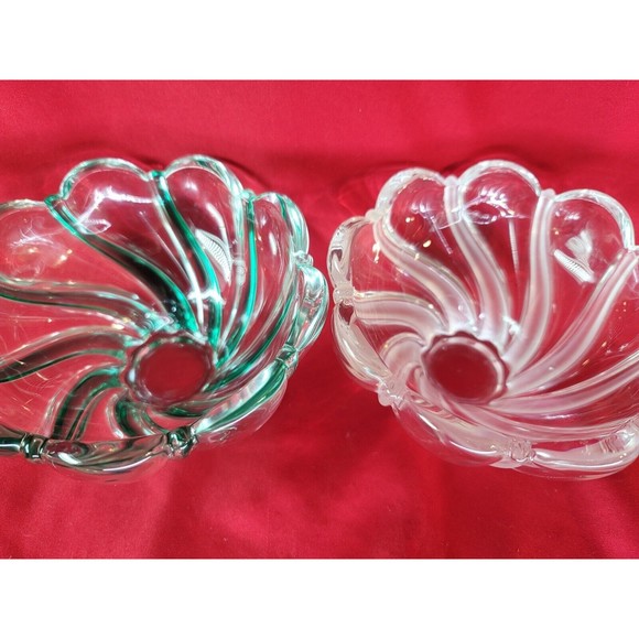 Dessert Candy Dish Nut Bowls MIKASA Crystal Green&Frosted Swirl Stripe Scalloped - Picture 12 of 12